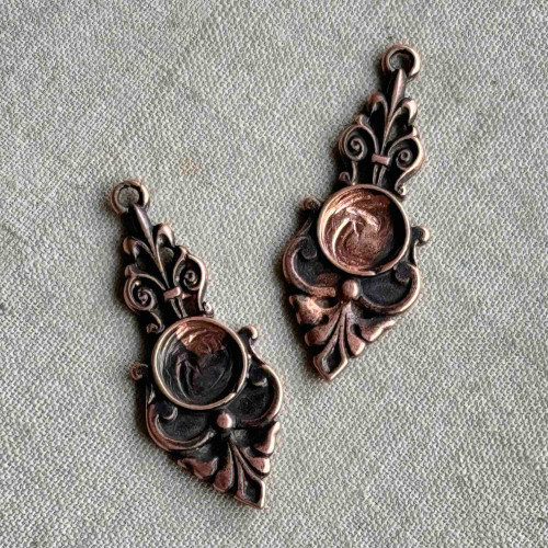 Baroque Drop 7mm Cabochon Memory Tray Charms 29x11mm Copper Plated Brass Q2 Per Pkg