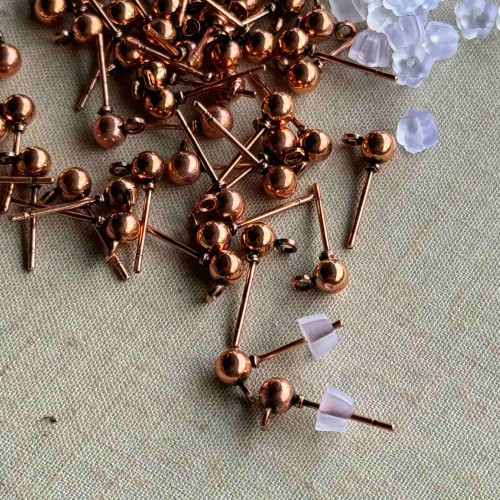 4mm Ball 20ga Post Earrings Copper Plated Stainless Steel Rubber Backs Q30 Pair Per Pkg
