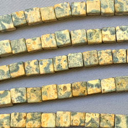 4mm Yellow Leopardskin Jasper Cube Semi Precious Stone Beads Per Strand
