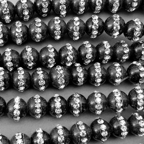 Crystal Rhinestone Obsidian Round 6mm Semi-Precious Stone Beads Per Strand