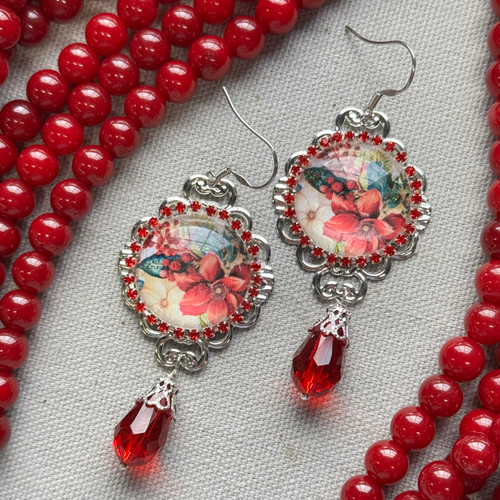 Red Poinsettia Mixed Media Filigree Earrings Mini Kit