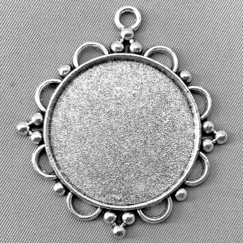 Baroque Round Cabochon Memory Tray Pendants 48x44mm Antique Silver Plated Alloy Q4 Per Pkg