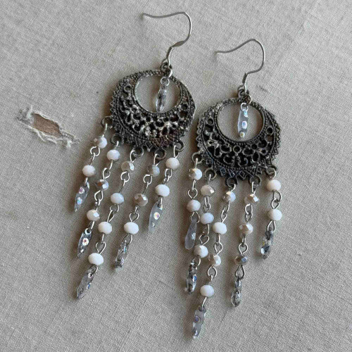 Rustic Salt and Pepper Chandelier Earrings Silver Artisan Made in the USA Per Pair