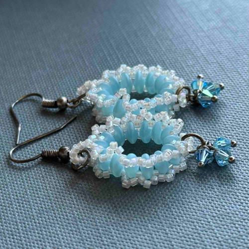 Sky Blue Woven Treasures Fringe Earrings Artisan Made in the USA Per Pair