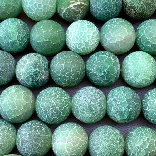 Emerald Matte Dragon Agate 14mm Smooth Round Semi Precious Stone Beads Per Strand