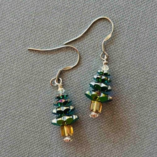 Christmas Tree Swarovski Earrings Silver Artisan Made in the USA Per Pair
