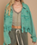Turquoise Fringe Denim Cropped Jean Jacket Distressed SMJ203 POL
