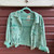 Turquoise Fringe Denim Cropped Jean Jacket Distressed SMJ203 POL