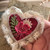 90mm Fabric Heart Pendant Vintage Red Embroidered Stitched Mixed Media Per Pc