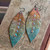 Pacifica AB Rhinestone Leather Feather Earrings Artisan Made in the USA Per Pair