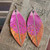Papaya Rhinestone Leather Feather Earrings Artisan Made in the USA Per Pair