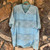 Blue Lace Top Mixed Media Boxy Tee Frayed Hem Oli&Hali