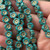 10mm Window Cut Flower Beads Czech Glass Gilded Turquoise 12Pcs Per Strand
