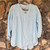 Ice Blue Linen Blouse Mandarin Collar Top Shirt Pure Match USA