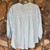 Ice Blue Linen Blouse Mandarin Collar Top Shirt Pure Match USA