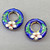 Cobalt Flower Blossom Cloisonne Enamel Donut Beads 21mm Gold Plated Alloy Q2 Per Pkg