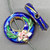 Cobalt Flower Blossom Cloisonne Enamel Donut Beads 21mm Gold Plated Alloy Q2 Per Pkg
