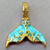 Sky Blue Enamel Rhinestone Whale Tail Pendants 30x27mm 18kt Gold Plated 304 Stainless Steel Q1 Per Pkg
