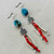 Aqua Terra Jasper Coral Pearl Dangle Earrings Red White Blue Silver Artisan Made in the USA Per Pair