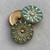 31mm Czech Glass Button Flower Turquoise Gold Per Pc