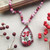 Candy Cane Pink Christmas Birdies Hand Knotted Necklace with Czech Glass & Crystals