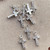 Tiny Rhinestone Cross Charms Crystallized 16x7mm Shiny Silver Plated Q10 Per Pkg