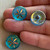 18mm Czech Glass Button Star Flower Gilded Capri Blue AB Q1 Per Pc