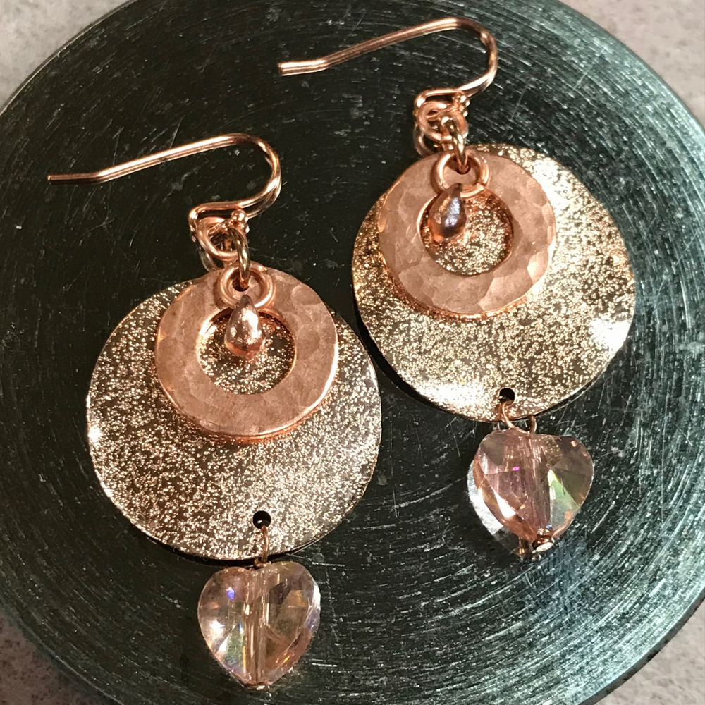 Stardust Copper Heart Earrings