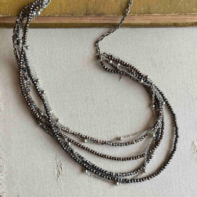 Gunmetal Multi Strand Crystal Chain Necklace Per Pc - Dry Gulch Gunmetal Multi Strand Crystal Chain Necklace Per Pc - Dry Gulch