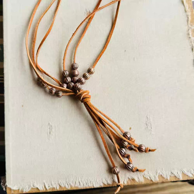 Boho Deerskin Leather Knotted Tassel Necklace Artisan Made in the