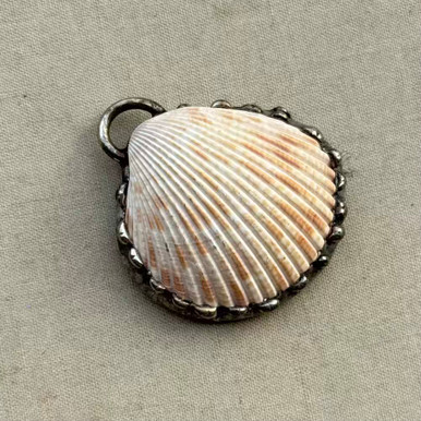Soldered Seashell Pendant Tan Cockle Shell Molten Metal Mix Silver ...