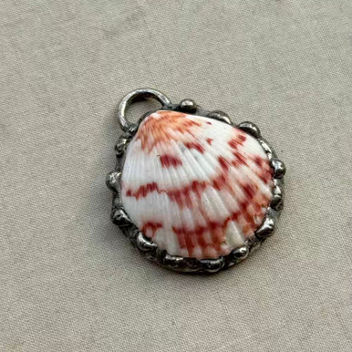 Soldered Seashell Pendant Red Pinto Scallop Shell Molten Metal Mix ...