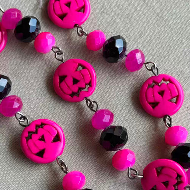 Katrina Pink Pumpkin Beaded Rosary Chain Jack O' Lantern Multi