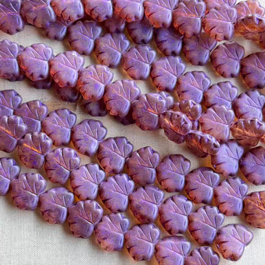 13x11mm Maple Leaf Czech Glass Beads Elderberry Patina 12Pcs Per Strand