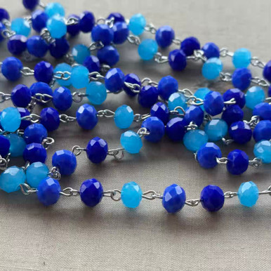 Blue Dolphin Beaded Rosary Chain 8mm Crystal Rondelle Antique