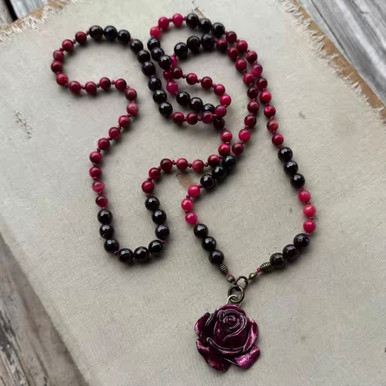 Gothica Rose Hand Knotted Necklace Jade Tiger's Eye Garnet Per Pc