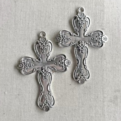 77x53mm Spoon Cross Pendant Vintage Style Antique Silver Plated