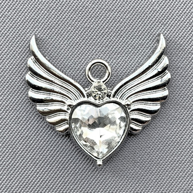 Angel Wings Heart Crystal Rhinestone Charms 22.5x21mm Antique