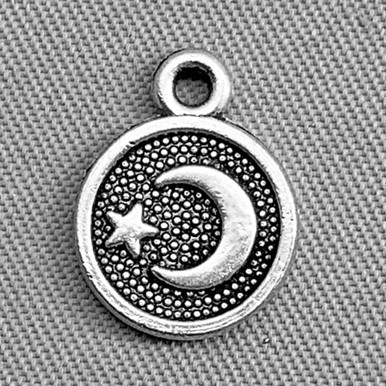 Small Crescent Moon and Star Coin Charms 12x10mm Antique Silver
