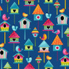 Studio E 3943-77 Sunshine Kisses Birdhouses Dk Blue Quilting Fabric By Yard