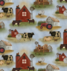 3 Wishes 16565 On The Farm Landscape Blue Cotton Fabric By The Yard