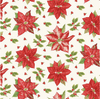 Henry Glass Holiday Botanical Tossed Poinsettias Cream Cotton Fabric By The Panel