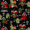 Henry Glass Frozen In Time Bird Houses Black Cotton Fabric By The Yard