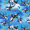 Studio E Reef Life diving Whale Cyan Cotton Fabric by The Yard