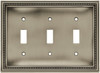 Brainderd 64737 Beaded Brushed Brushed Satin Pewter Triple Switch Wall Plate Cover