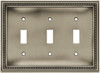 Brainderd W10602-BSP Beaded Brushed Brushed Satin Pewter Triple Switch Wall Plate Cover