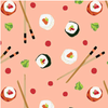 Blank Quilting Soho Sushi Sushi w/ Chopsticks Coral Fabric By The Yard