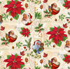 Henry Glass Christmas Legend II Santa & Poinsettia Cream Fabric By The Yard