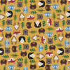 Henry Glass Loving Camp Life Animal Faces Gold Cotton Fabric By The Yard