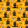Henry Glass Nights of Olde Salem Glow Haunted Houses Orange Fabric By The Yard
